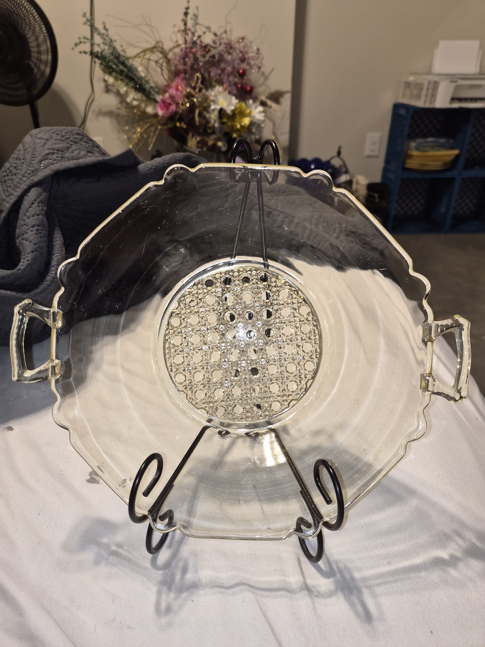 Vintage Lancaster Glass Landrum Cane Topaz Yellow Handled Serving Bowl